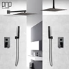 12 inches Black ceiling type dual handles waterfall shower system, hidden shower faucets set bath system