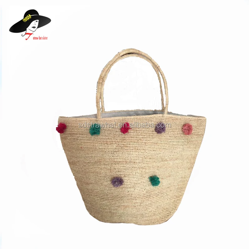 Natural Straw Bag Pom Poms Beach Natural Straw Bag Pom Poms Beach Product On Alibaba