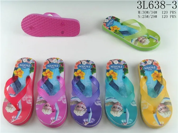 Summer cartoon princess printed multicolors eva flip flops slippers for kids girls