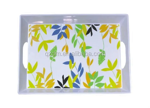 39x27cm Wholesale Melamine Serving Tray , Plastic Tray with handle