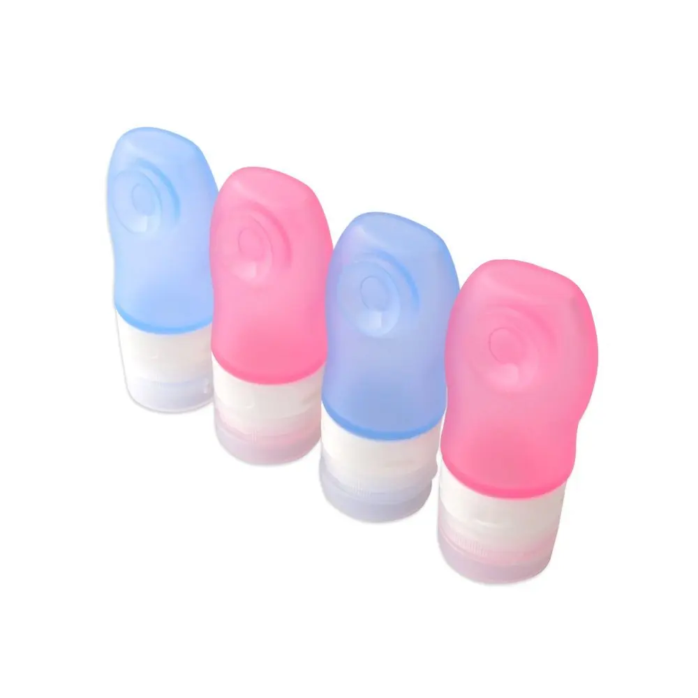 HealthAndYoga(TM) Refillable Cosmetic Minis for Travel | Soft Silicone Leak-proof Bottles with Flip Cap |Suction Hold - 37 Ml. Each (Set of 4, Half and Half)