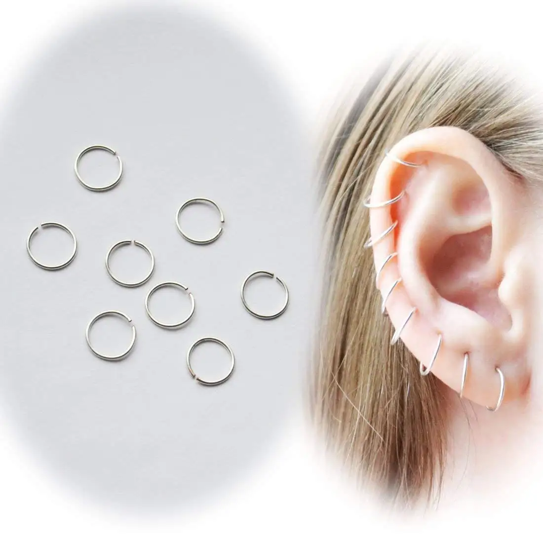 Size 8 Gauge Earrings Find Deals On Get Quotations Set Of 40 Pieces Mini Silver Plated Hoops One Size 8 Mm 24 Gauge Sensitive Ears