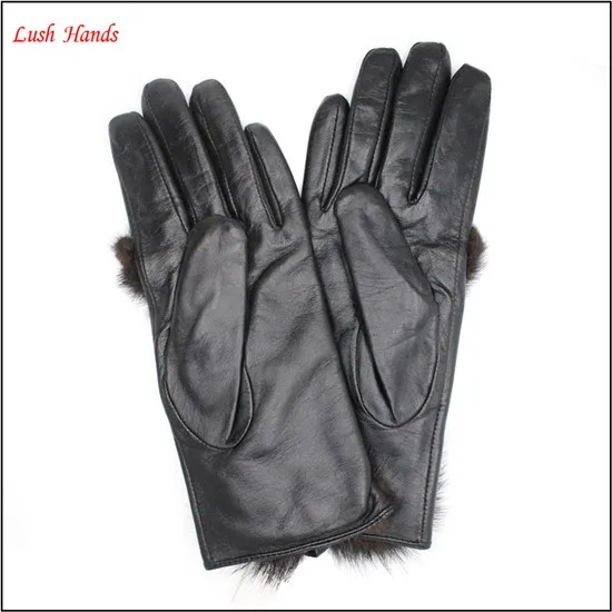 ladies genuine sheepskin new fashion dress leather gloves with fur