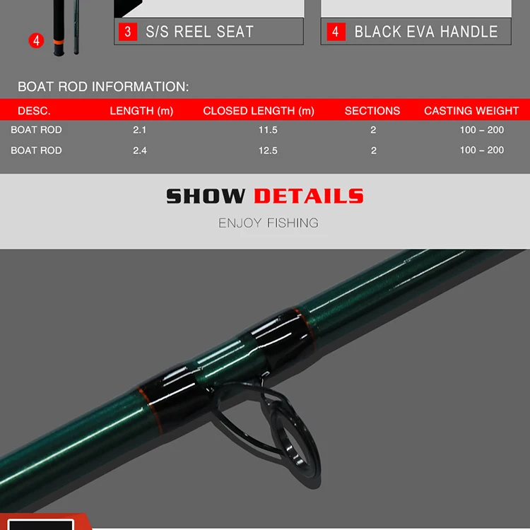 Honoreal 2.1m Two Section Fishing Rod Solid Fiber Glass Boat Rod Buy