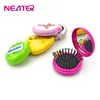 beautiful small round plastic pocket mirror and brush set with key chain and rhinestone cover