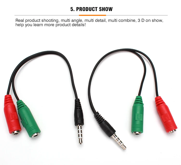 Aux 4 Pole 3.5mm Male To 2 3.5mm Female Laptop Tablet Pc Adapter Audio