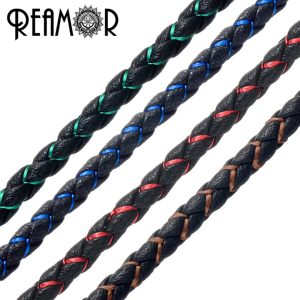 REAMOR 1meter 4mm Red/Green/Blue Silk Braided Genuine Leather Cord Rope For DIY Bracelet Necklace Jewelry Craft Making Findings