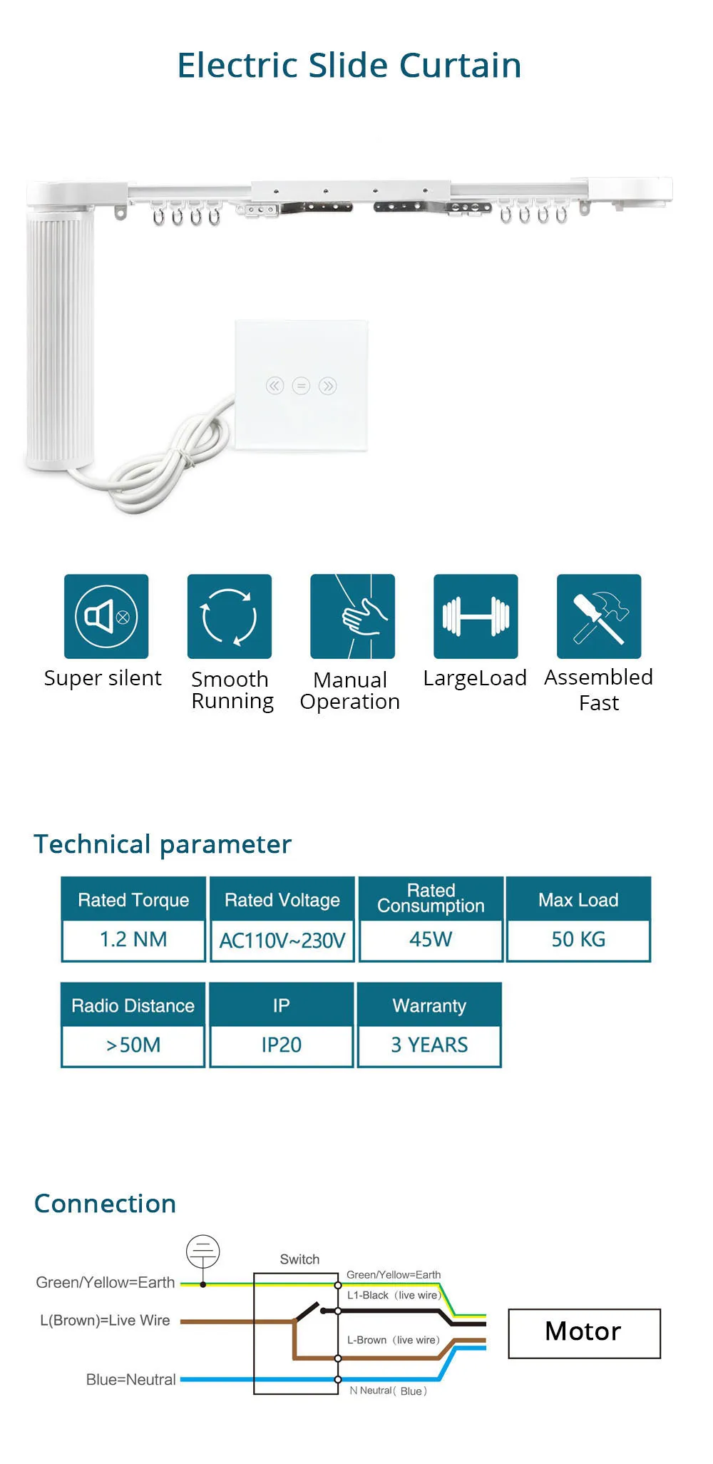 Zemismart Electric Motorized Wifi Controlled Curtain With Track