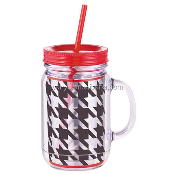 20oz Acrylic Mason Jar Tumbler With Handle,Doublewalled Glass Mason