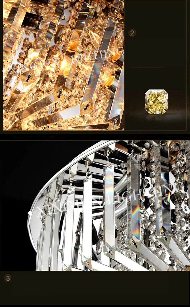 XingJun residential chandelier LED Stainless Steel hanging pendant crystal ceiling light modern
