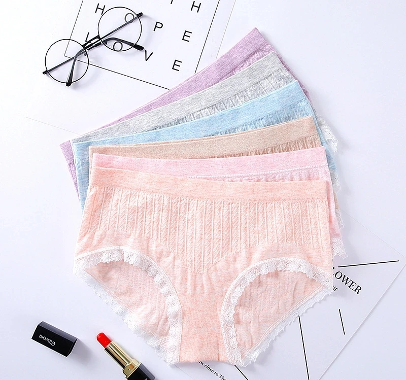 Amazon Hot Selling Pure Cotton Underwear Low Waist Women Lace Panties