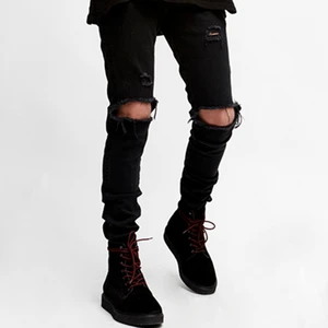 new model Super Skinny Fit black Distressed denim man jeans pant with Rip Knee brand logo new model Super Skinny Fit black Distressed denim man jeans pant with Rip Knee brand logo