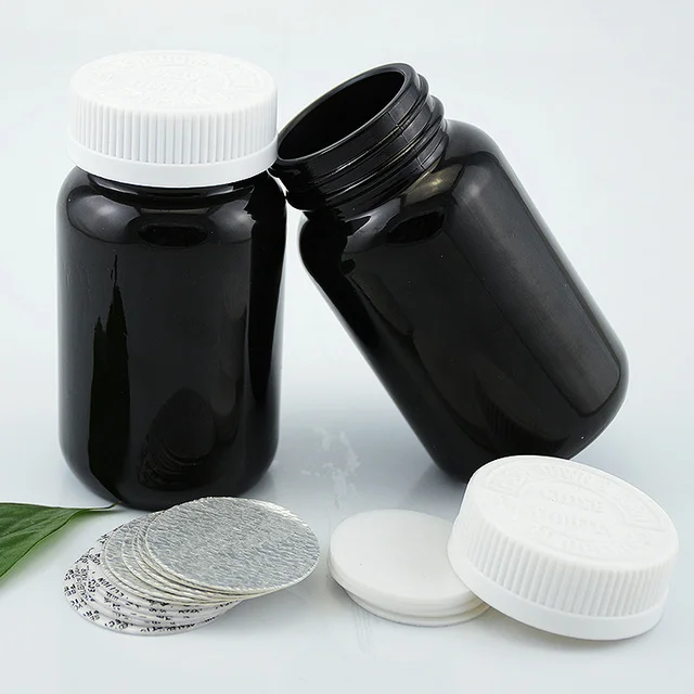 150毫升透明黑色宽口瓶胶囊片剂药玻璃瓶与 abs 塑料螺旋帽 - buy gla