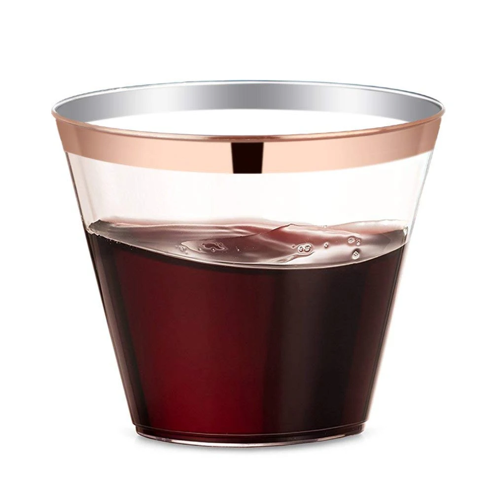 9 Oz Rose Gold Plastic Cups Premium Rose Gold Rim Disposable Tumblers