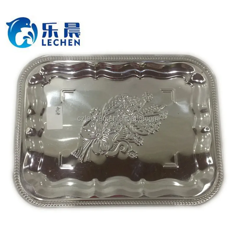 Stainless Steel Plate Tray Oval Mirror Tray Charger Rolling Serving Plate Fruit Plate Simple Baking Steak Tray with handle