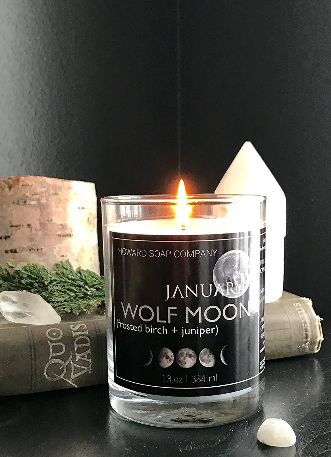JANUARY WOLFMOON Moonstone Candle>> 13 oz/Frosted Birch + Juniper/Howard Soap Company/Minnesota Made