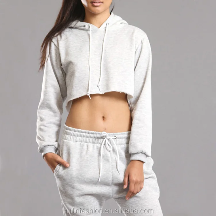 Wholesale Sweat Suits For Women Cotton Cropped Hoodie And Track Pant
