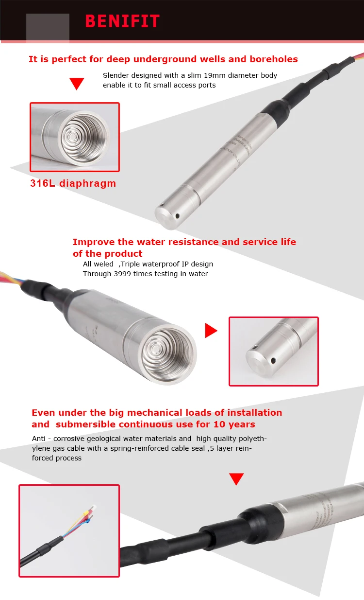 Holykell submersible borehole 100m deep well water level sensor