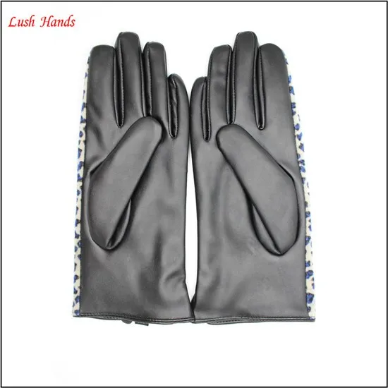 Cheap women fake leopard fur and PU leather stitching gloves wholesale price gloves