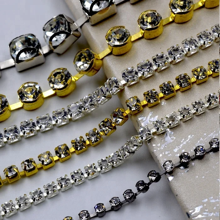 Hand-made eco-friendly crystal cup chain stones, strass cup chain trimming rolls