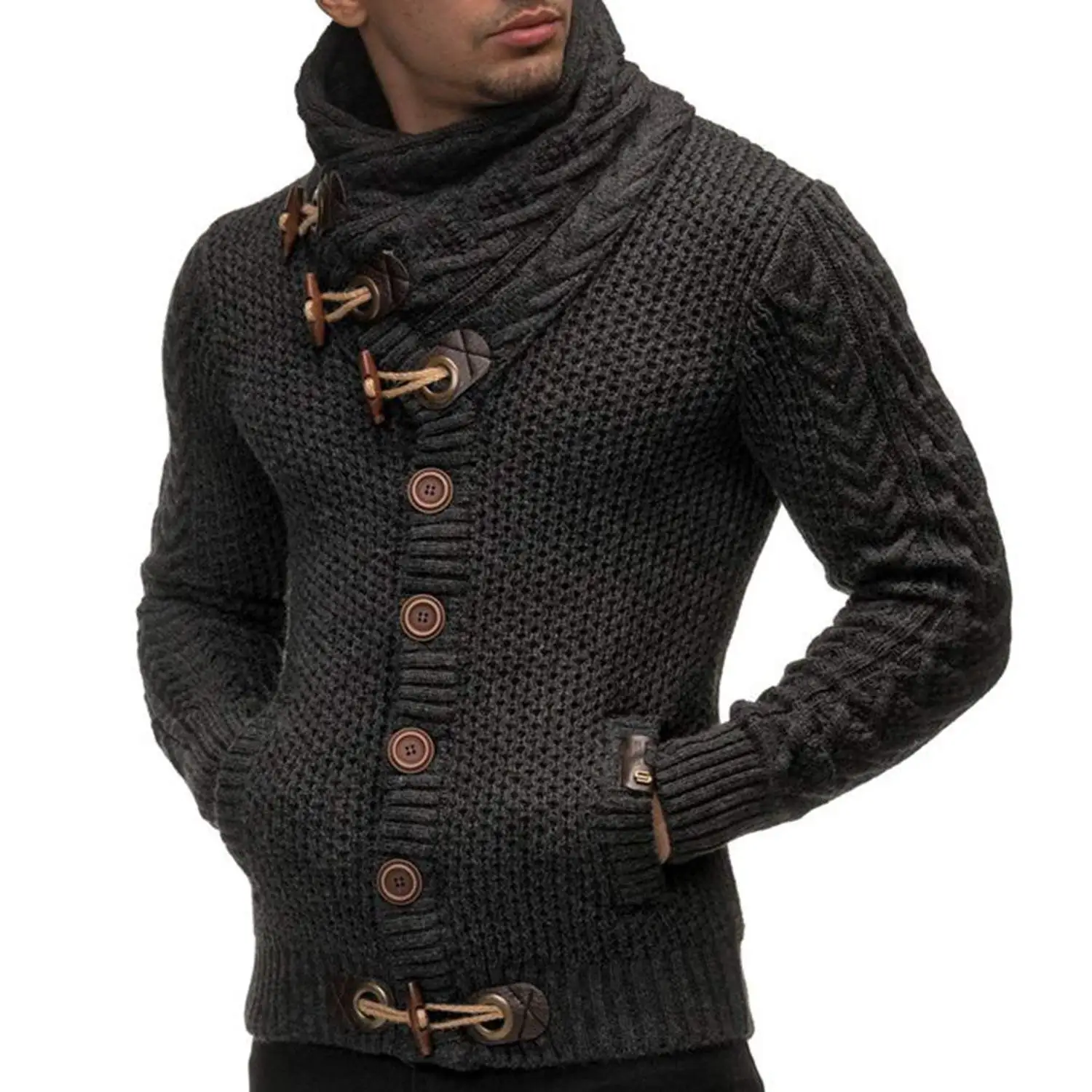 Cromoncent Mens Turtle Neck Thick Jumper Knit Pullover Winter Sweaters