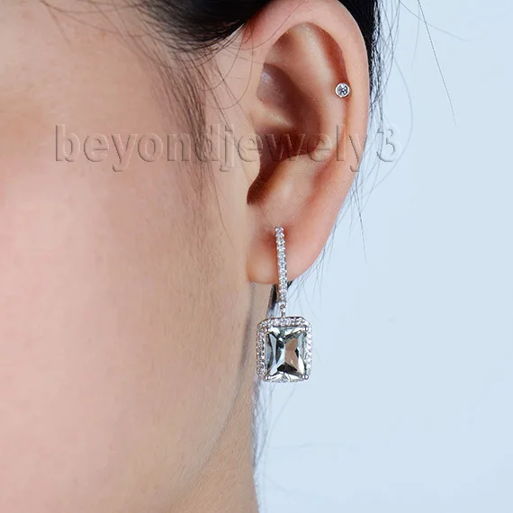 New Arrival Natural Diamond Emerald Cut Green Amethyst Engage New Arrival Natural Diamond Emerald Cut Green Amethyst Engage Earrings With Lever Back In Solid 14kt