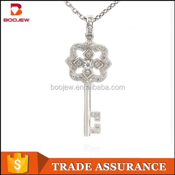 Wholesale trendy costume jewelry white gold plated statement zircon key pendant necklace meaning for ladies Wholesale trendy costume jewelry white gold plated statement zircon key pendant necklace meaning for ladies