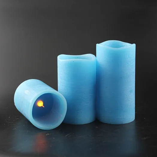 Blue Wedding Or Home Decorative Led Flameless Candle In Rough