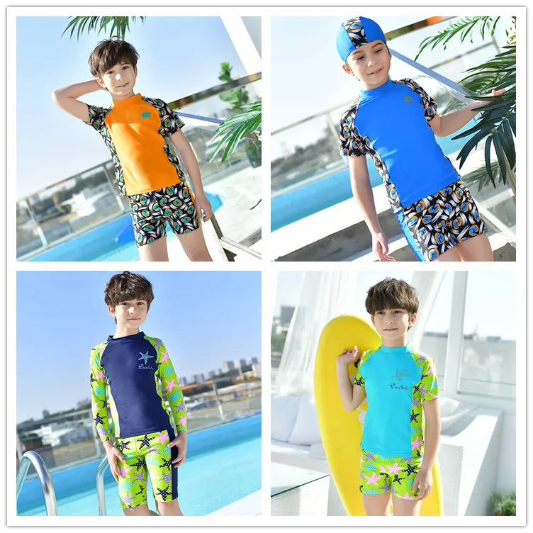 Crazybuy Boys's Rash Guard Swimwear Zip Top And Short 2 Pieces Swimsuit With Hat Buy Boys