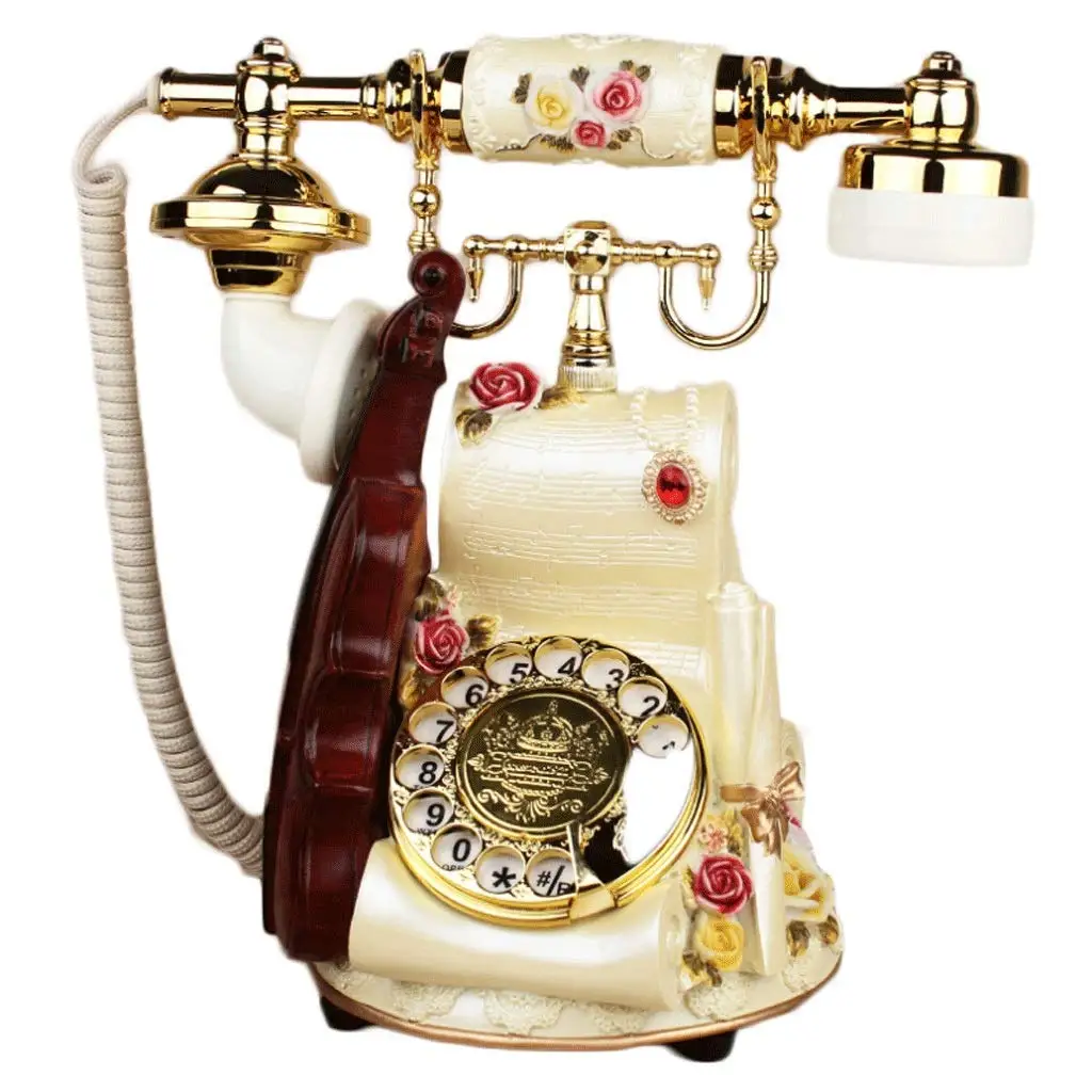 HY Antique Fixed Telephone Rotating Dial Hands-Free Backlight Landline Used for Office Household (Color : Beige Rotating dial)