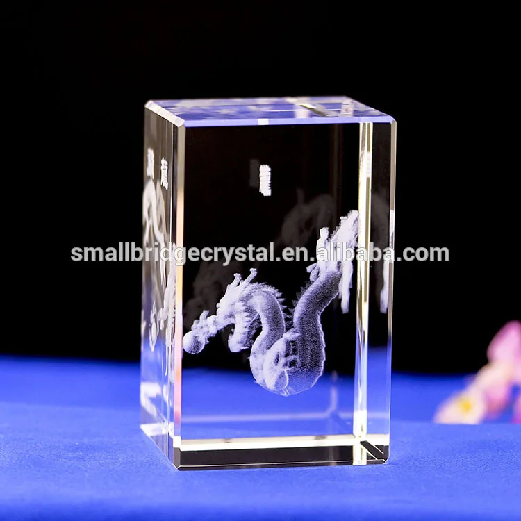 New Design Souvenir Zodiac 3d Dragon Animal 3D Laser Crystal Cube manufacture