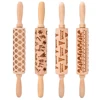 Christmas Wooden Rolling Pins Engraved Embossing Rolling Pin with Christmas Symbols for Baking Embossed Cookies