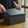 High quality customized black box packaging, black paper boxes with texture/foil stamping