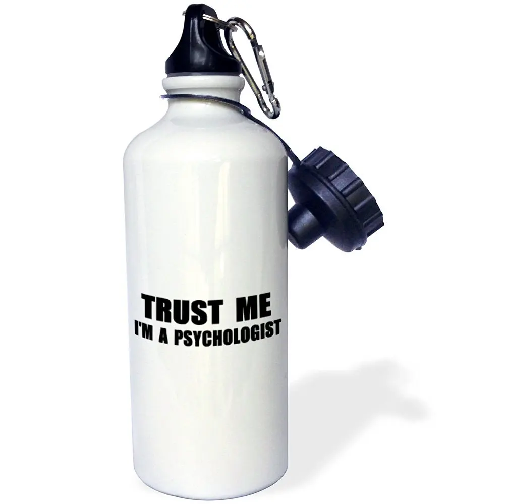 3dRose wb_195649_1 Trust Me Im a Psychologist-Work Humor-Funny Psychology Job Gift Sports Water Bottle, 21 oz, White