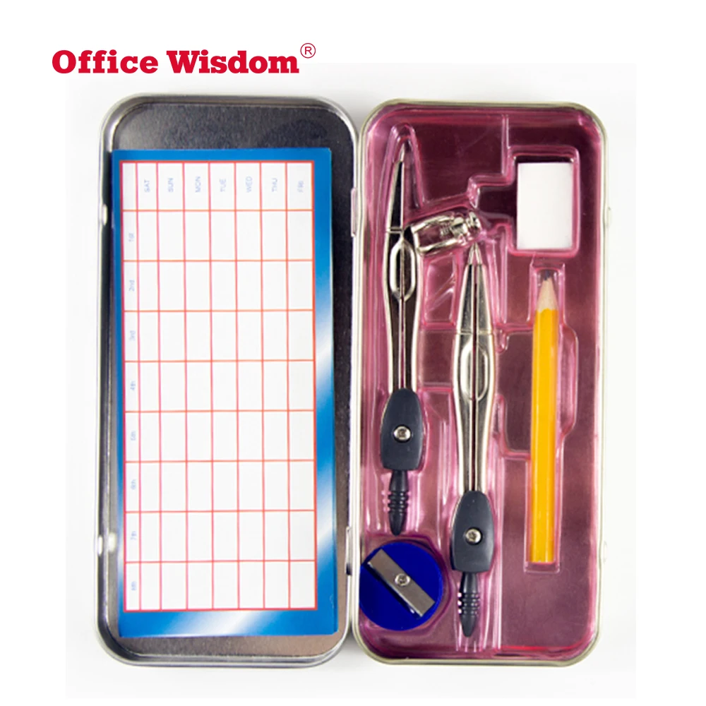 School Stationary Set 9 Piece Math Set With 2 Metal Compasses Geometry