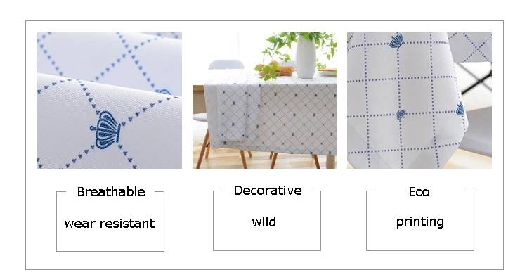 Custom polyester cotton print simple fresh blue checkered tablecloth