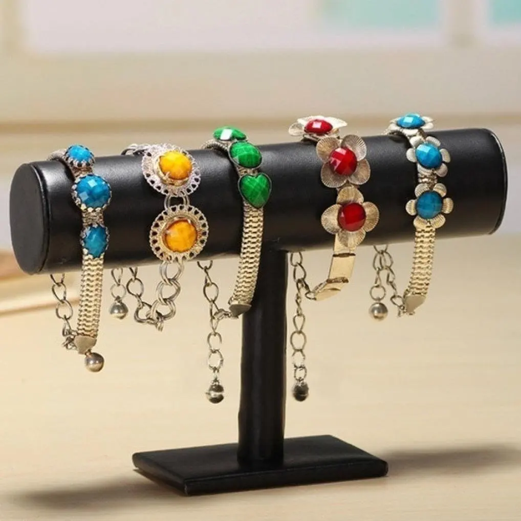 FindingKing White Leather Bracelet Half Moon Display Ramp Stand