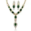 fashion heavy arabic wedding jewelry sets gold plated brass cubic zirconia emerald jewelry set