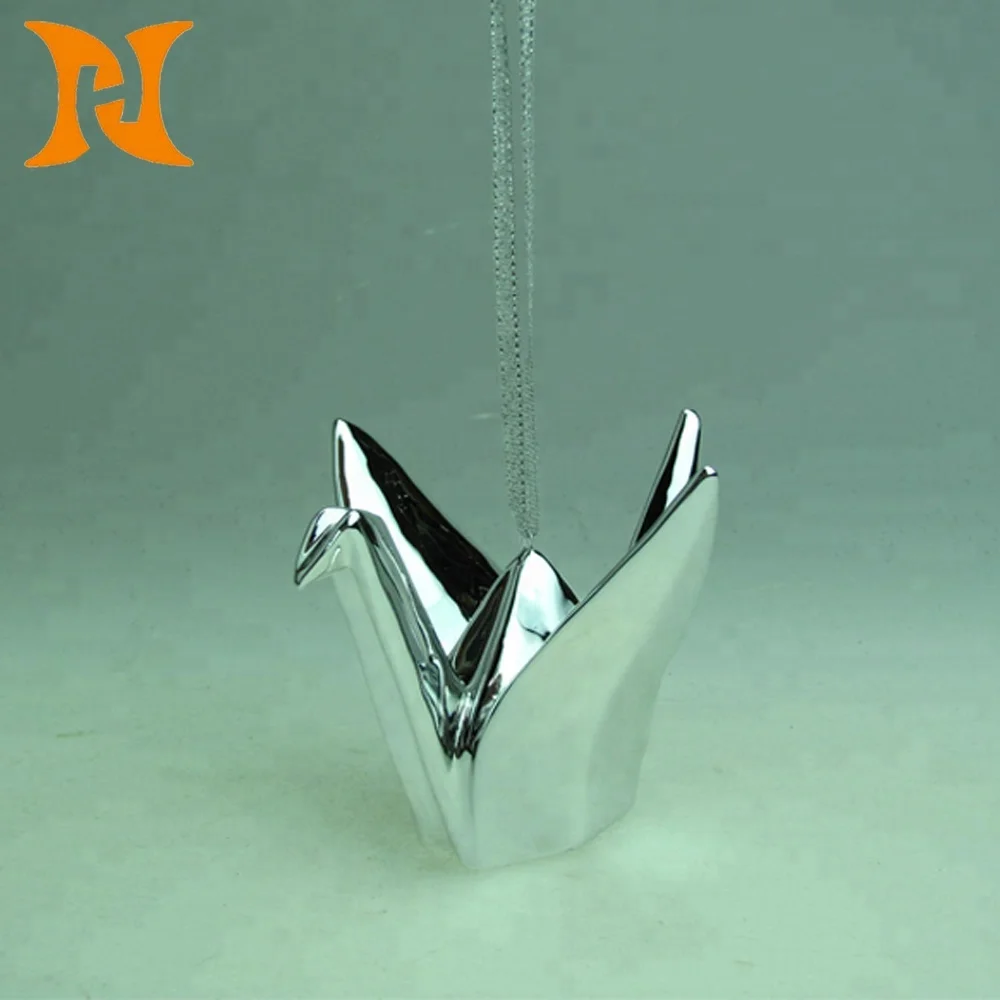 handmade ceramic origami paper crane hanging ornament