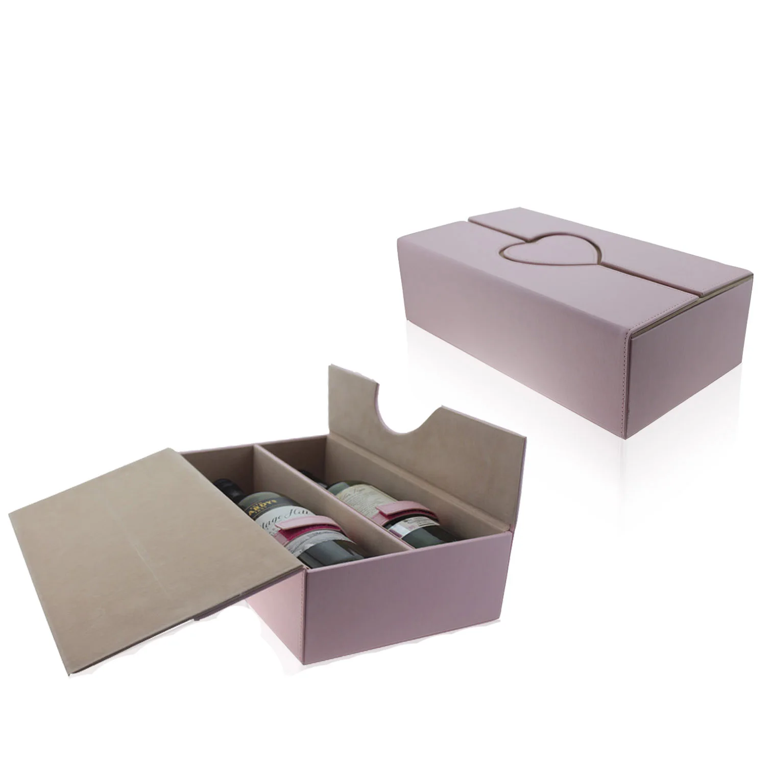Chinese supplier two bottles leather wine gift box