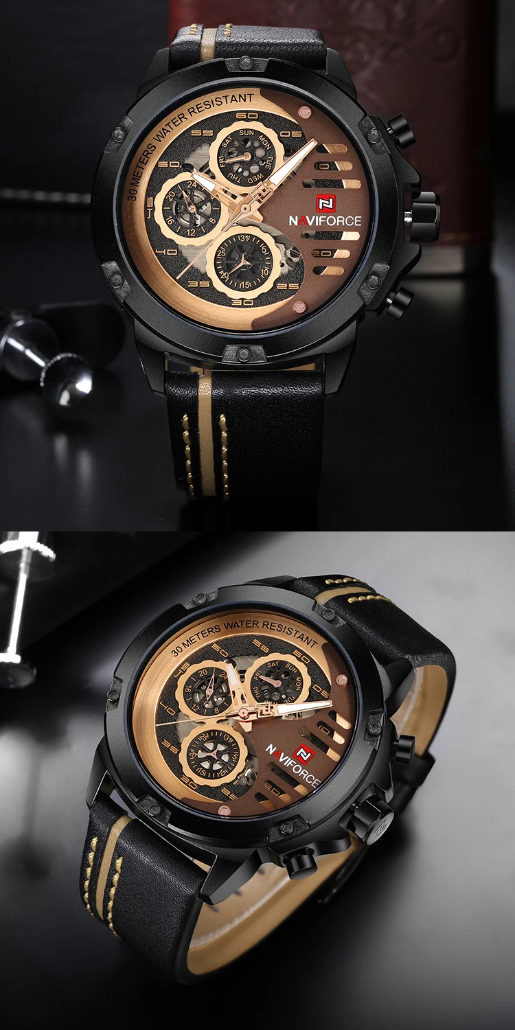 NAVIFORCE 9110 Men wristwatches genuine Leather Sports Watches Men's Watch Man Quartz Clock Relogio Masculino Saat