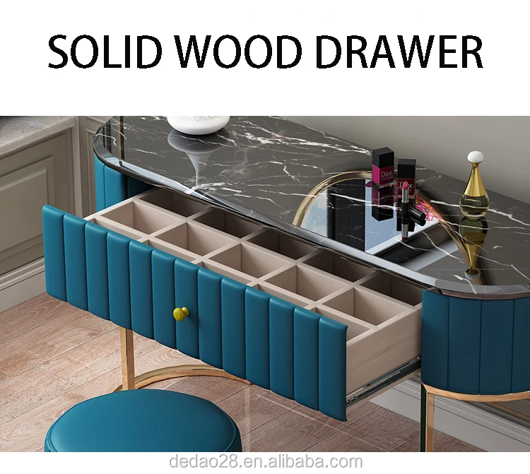 wooden dressing table with mirror and stool