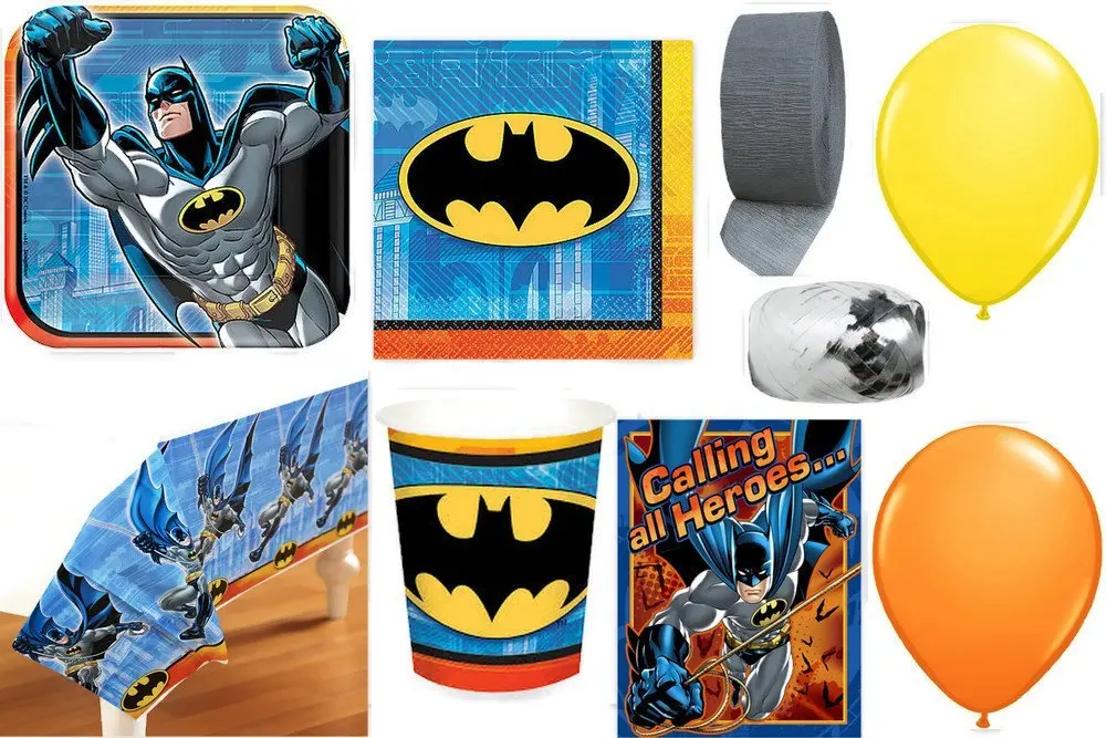 Batman Party Supplies for 16 guests Party Pack Includes Invitations, Table Cover, Cups, Napkins, Plates, Curling Ribbon, Streamer, and Balloons - Bundle Includes 108 Items