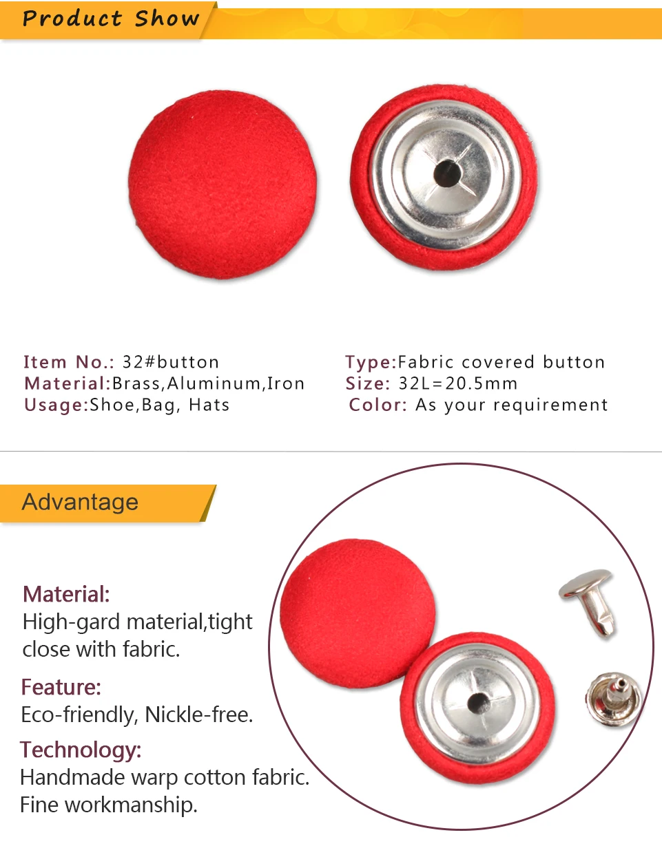 New custom shoe decoration accessories fabric cover button flat back with rivet