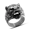 Men's Vintage Silver Black silvertip Bear Head Ring with Size 7 to 14
