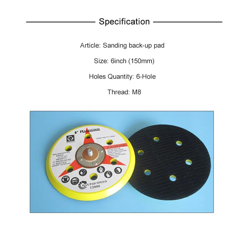 6 Inch 6 Holes Backup Sanding Pad Sanding Disc Backing Pad 5/16"24