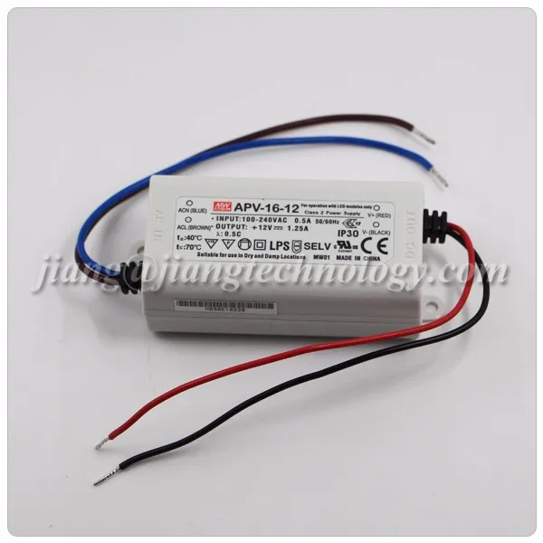 Mean Well 12V 1.25A LED Driver 15W APV-16-12 Indoor LED Power Supply