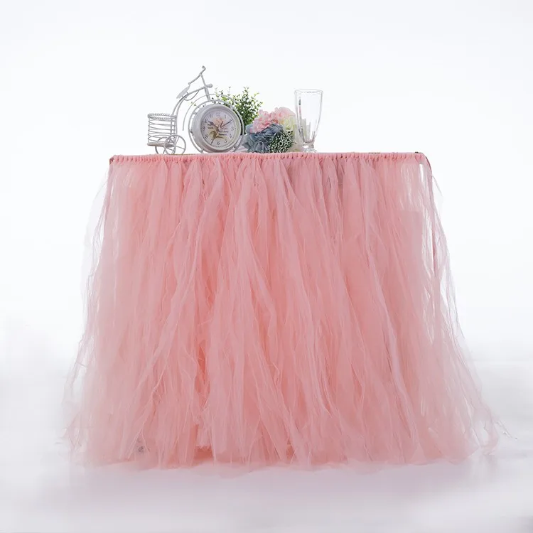 Handmade Pink Tulle Table Skirt Birthday Party Christmas Tutu Table