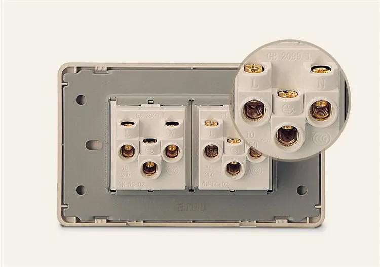 BIHU diamond golden color 118*72mm 10A 220V double socket EU type 2pin plug can use
