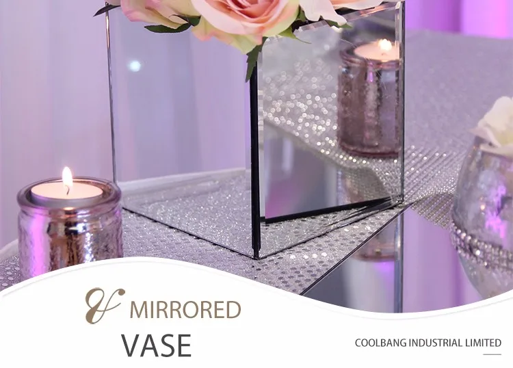 Hot Sale Cheap Decorative Square Glass Mirror Vase For Wedding